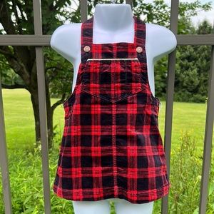 NWT Oshkosh Red & Black Plaid Velvet Overall Vestbak Jumper Dress Size 24M